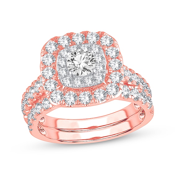 Now + Forever Round-Cut Diamond Cushion Frame Bridal Set 2 ct tw 14K Rose Gold