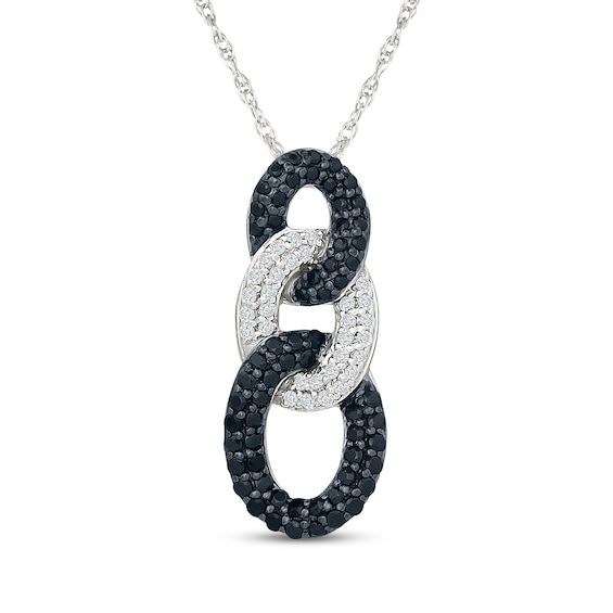 Black & White Diamond Interlocking Oval Drop Necklace 1/3 ct tw Sterling Silver 18"