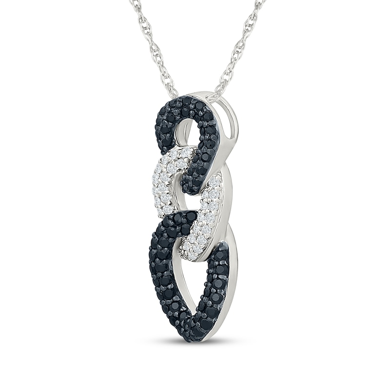 Main Image 2 of Black & White Diamond Interlocking Oval Drop Necklace 1/3 ct tw Sterling Silver 18"