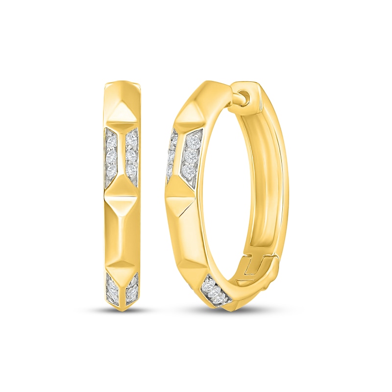 Main Image 1 of Diamond Studded Hoop Earrings 1/6 ct tw 14K Yellow Gold Vermeil Sterling Silver
