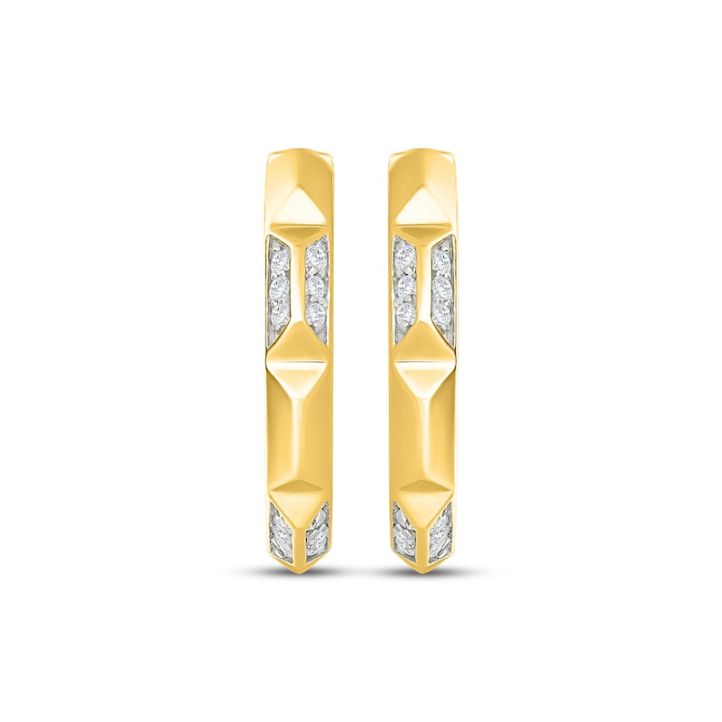 Main Image 2 of Diamond Studded Hoop Earrings 1/6 ct tw 14K Yellow Gold Vermeil Sterling Silver