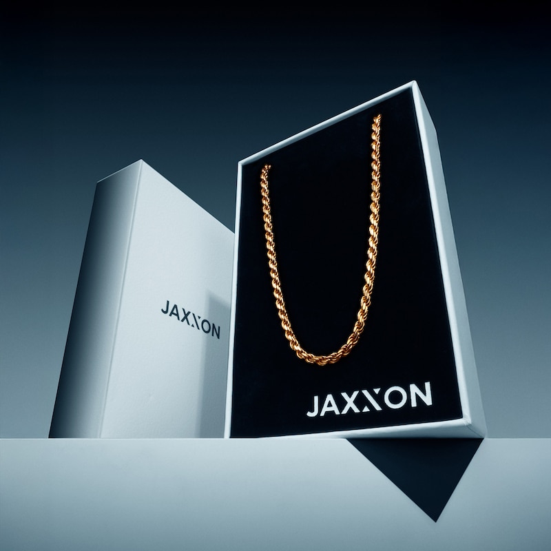 Main Image 4 of Jaxxon Men's Collection 2.3mm Rope Chain Necklace 18K Yellow Gold-Plated Solid Sterling Silver 22"
