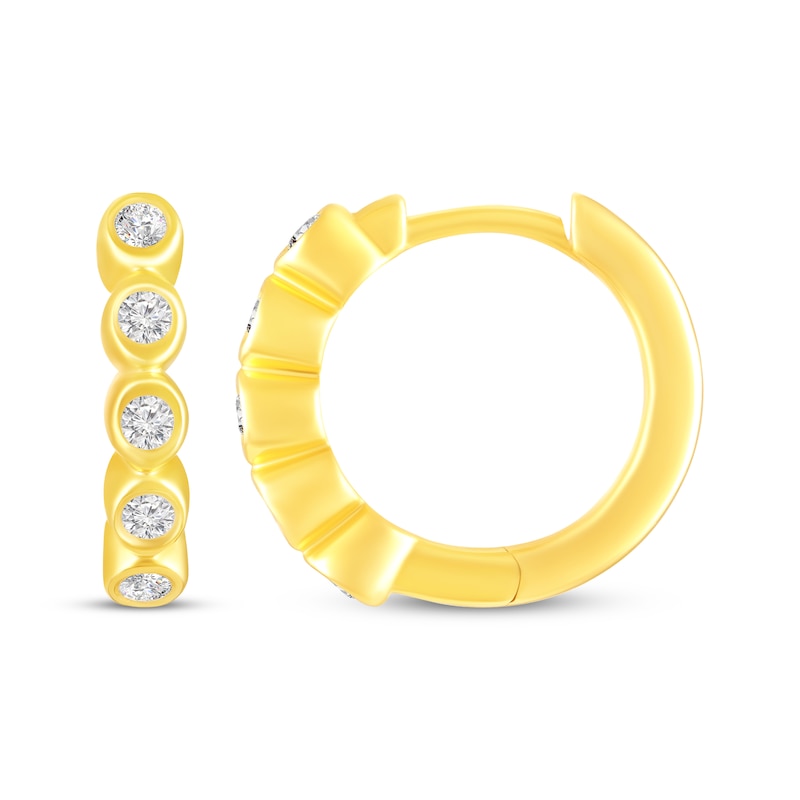 Main Image 3 of KAY Lab-Grown Diamonds Bezel-Set Five-Stone Hoop Earrings 1/15 ct tw 24K Yellow Gold Vermeil Sterling Silver