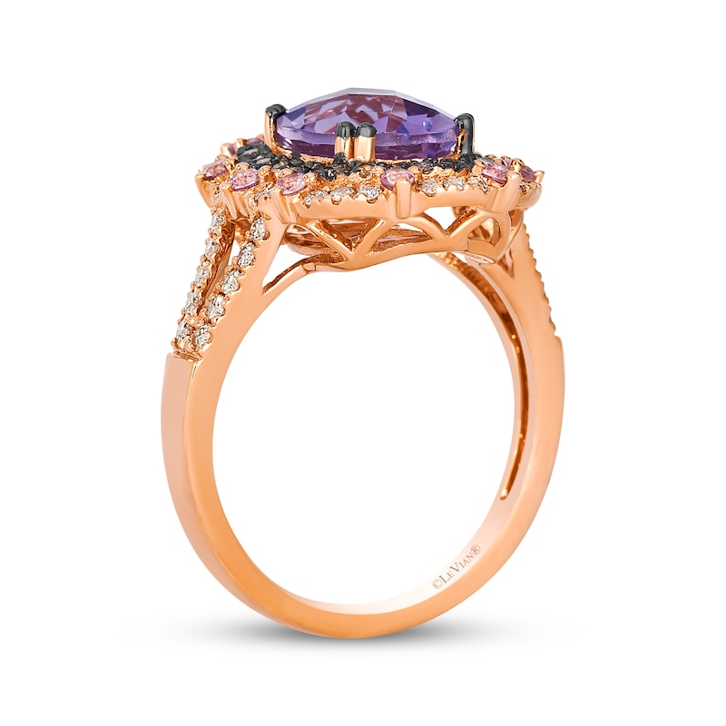 Main Image 2 of Le Vian Vault Oval-Cut Amethyst & Pink Sapphire Halo Ring 1/2 ct tw Diamonds 14K Strawberry Gold