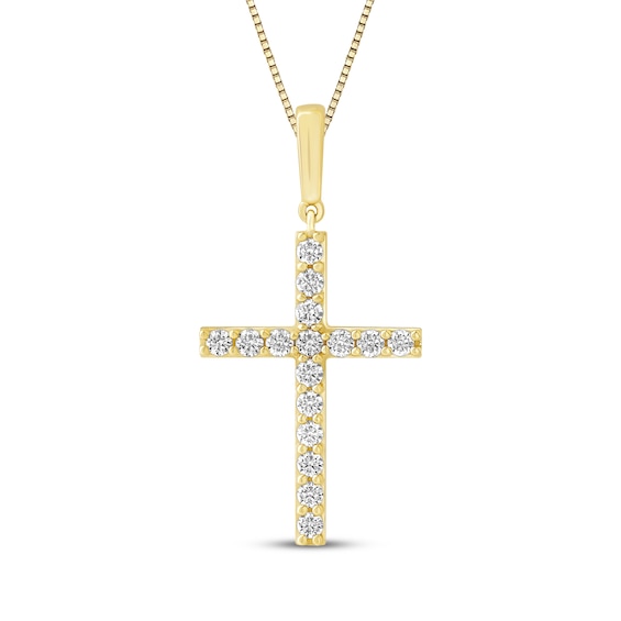 Diamond Cross Necklace 1/3 ct tw 10K Yellow Gold 18"