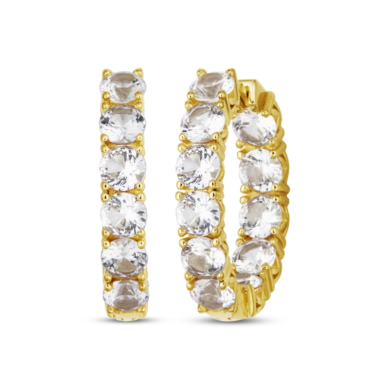 Main Image 1 of White Lab-Created Sapphire Inside-Out Hoop Earrings 18 Yellow Gold-Plated Sterling Silver