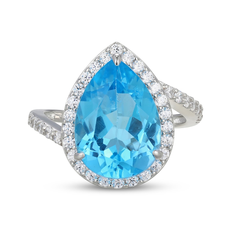 Main Image 2 of Pear-Shaped Blue Topaz & White Lab-Created Sapphire Halo Ring Sterling Silver