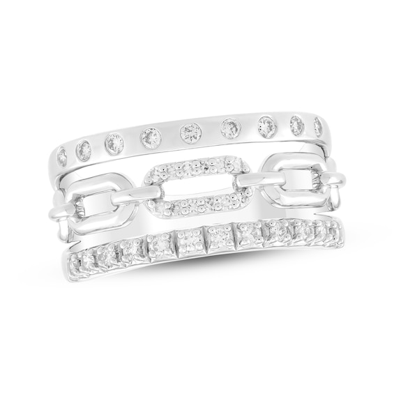 White Lab-Created Sapphire Link Ring Sterling Silver