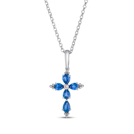 Le Vian Pear-Shaped Sapphire & Diamond Accent Cross Necklace 14K Vanilla Gold 19"