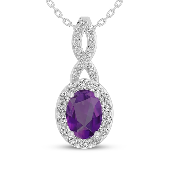 Oval-Cut Amethyst & White Lab-Created Sapphire Halo Twist Drop Necklace Sterling Silver 18"