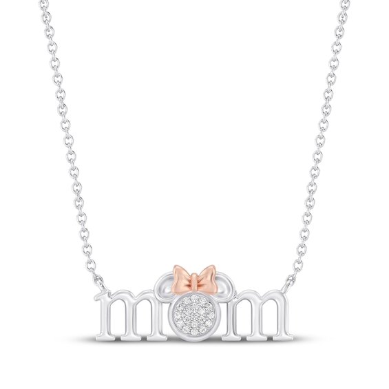 Disney Treasures Minnie Mouse "Mom" Diamond Necklace 1/20 ct tw Sterling Silver & 10K Rose Gold 18"