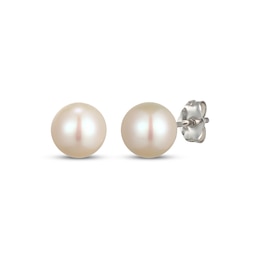 Cultured Pearl Solitaire Stud Earrings Sterling Silver 8mm