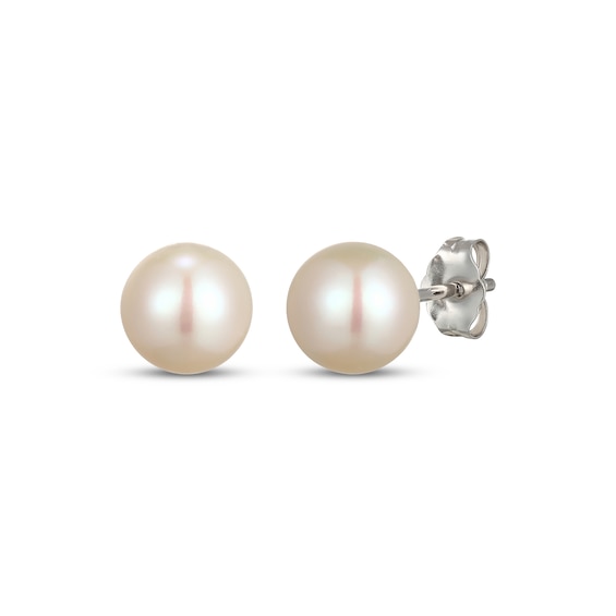 Cultured Pearl Solitaire Stud Earrings Sterling Silver 8mm