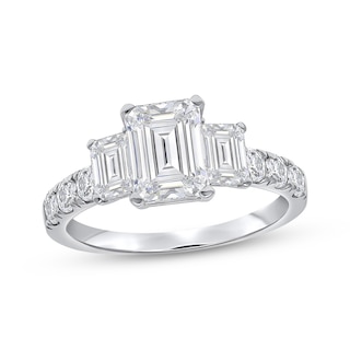 Lab-Grown Diamonds Certified Emerald-Cut Three-Stone Engagement Ring 10K White Gold
