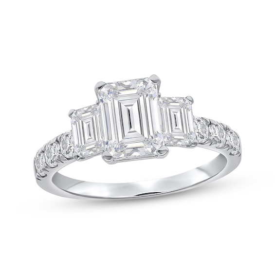 Lab-Grown Diamonds Certified Emerald-Cut Three-Stone Engagement Ring 10K White Gold