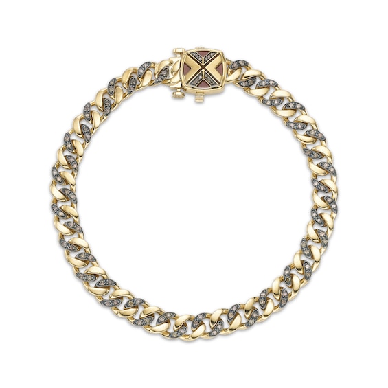 Twelve Crowns Men's Brown Diamond & Natural Tiger's Eye Curb Chain Bracelet 1 ct tw 14K Yellow Gold-Plated Sterling Silver 8.5"