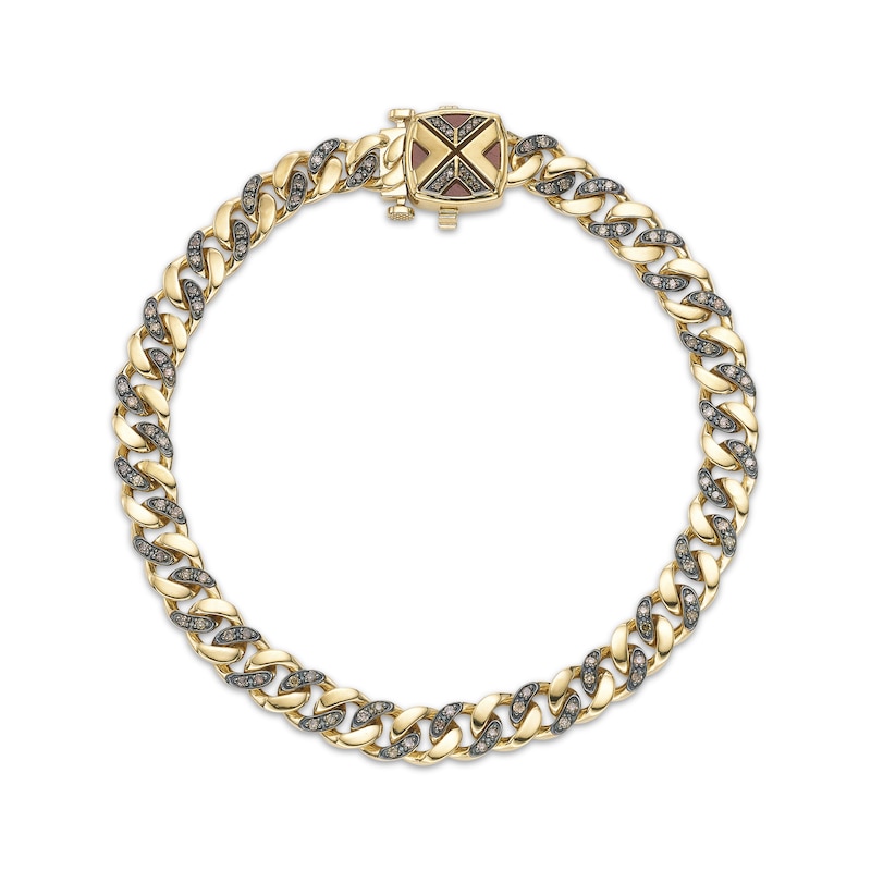 Main Image 1 of Twelve Crowns Men's Brown Diamond & Natural Tiger's Eye Curb Chain Bracelet 1 ct tw 14K Yellow Gold-Plated Sterling Silver 8.5"