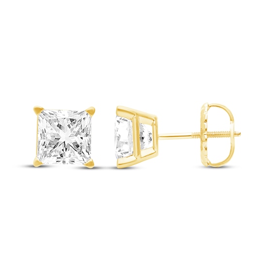 KAY Lab-Grown Diamonds Certified Princess-Cut Solitaire Stud Earrings 3 ct tw 14K Yellow Gold (F/VS2)