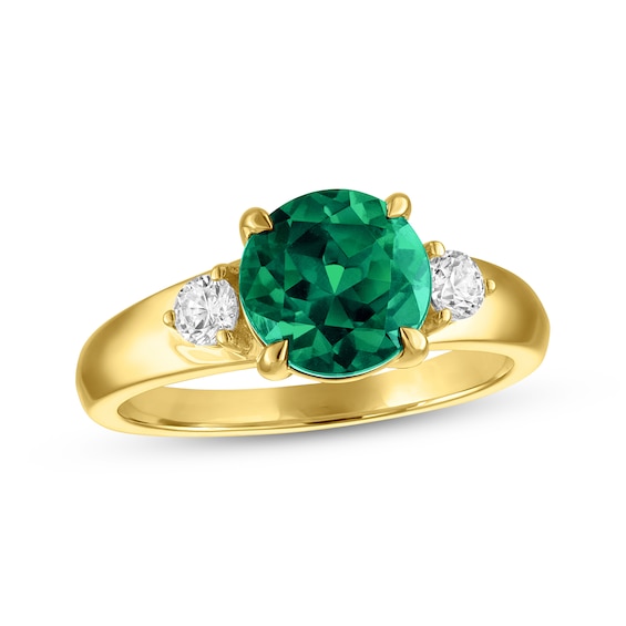 KAY Lab-Grown Diamonds & Lab-Created Emerald Ring 1/5 ct tw 10K Yellow Gold