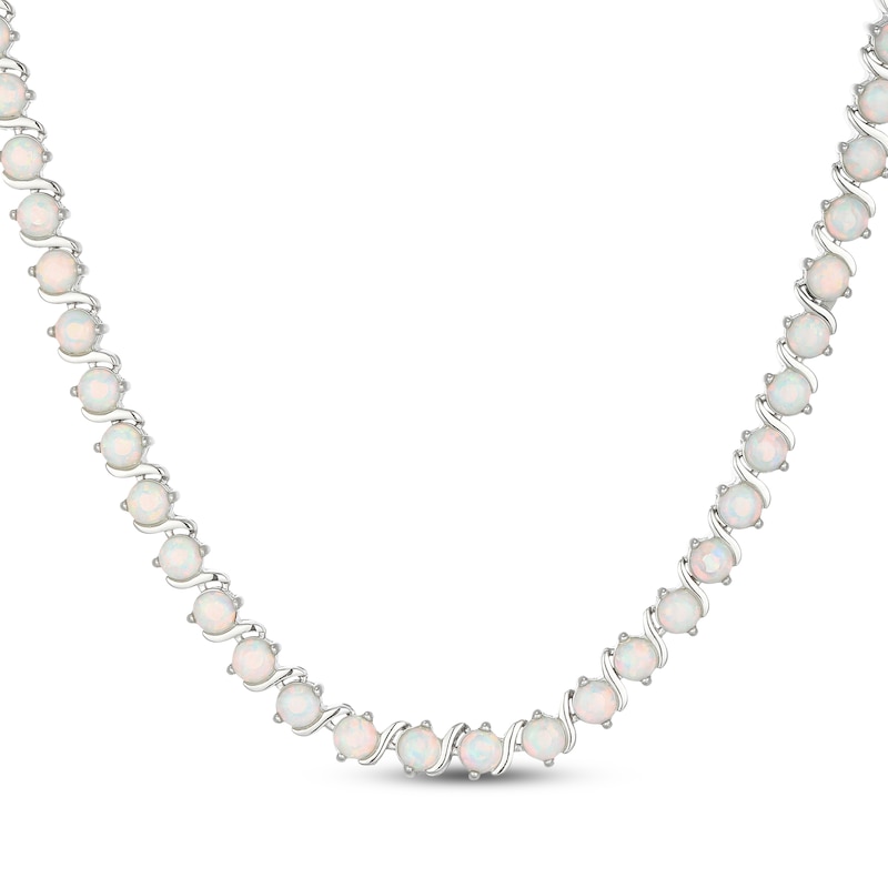 Main Image 1 of Lab-Created Opal "S" Link Necklace Sterling Silver 18"