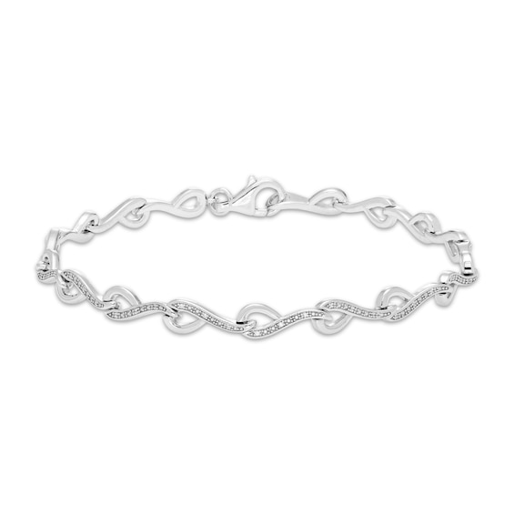 Diamond Swirl Link Bracelet 1/10 ct tw Sterling Silver 7.5"