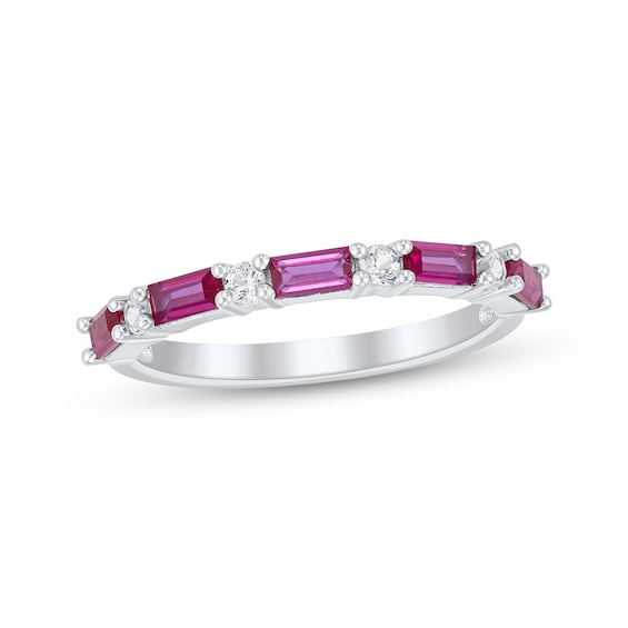 Baguette & Round-Cut Pink & White Lab-Created Sapphire Stackable Ring Sterling Silver