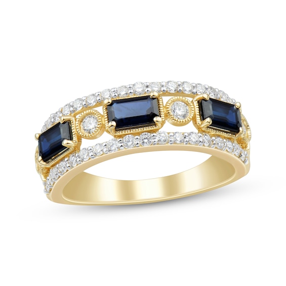 Emerald-Cut Natural Blue Sapphire & Diamond Ring 1/2 ct tw 14K Yellow Gold