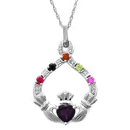 Birthstone Claddagh Family & Mother's Necklace (3-6 Stones)