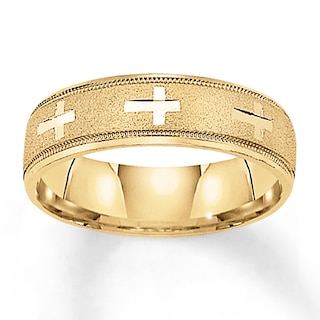 Now + Forever Cross Wedding Band 10K Yellow Gold 6mm