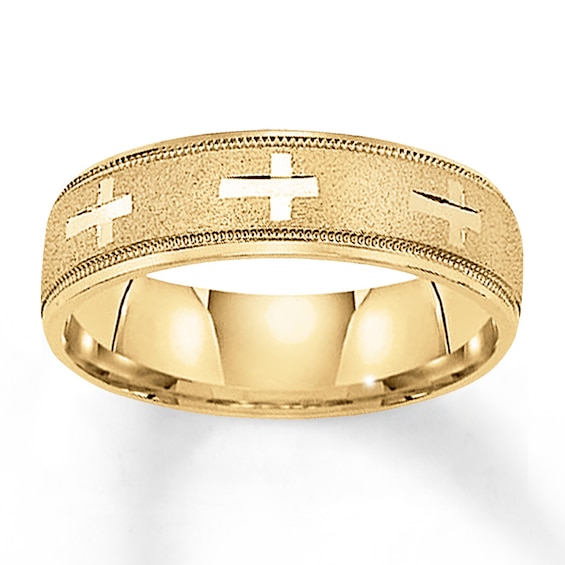 Now + Forever Cross Wedding Band 10K Yellow Gold 6mm