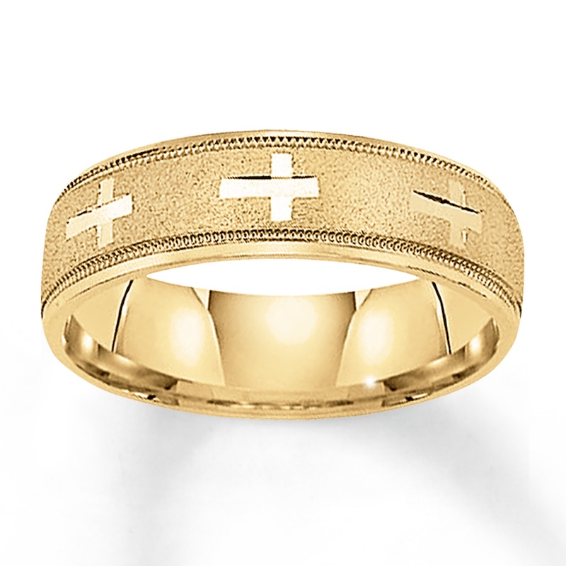 Main Image 1 of Now + Forever Cross Wedding Band 10K Yellow Gold 6mm