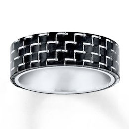 Now + Forever Men's Wedding Band Black Carbon Fiber Stainless Steel