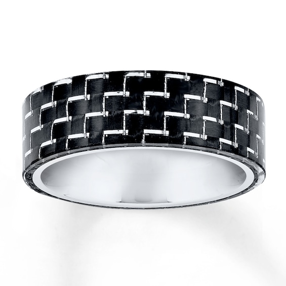 Now + Forever Men's Wedding Band Black Carbon Fiber Stainless Steel