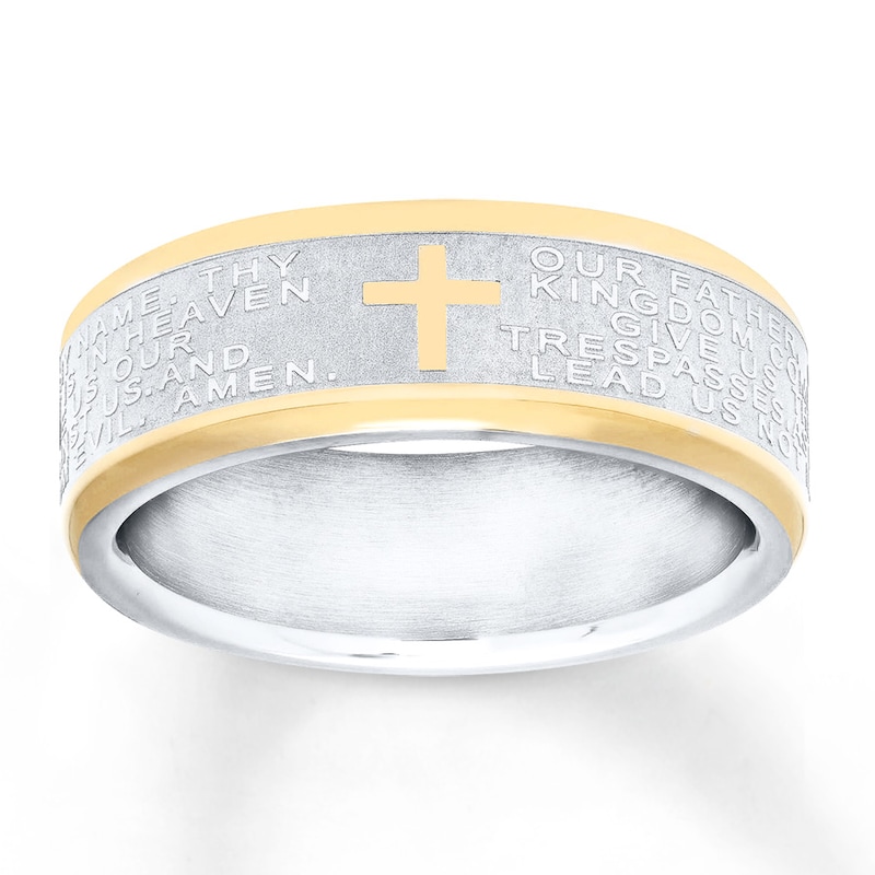 Main Image 1 of Now + Forever Men's Cross Wedding Band Stainless Steel/Yellow Ion-Plating 8mm