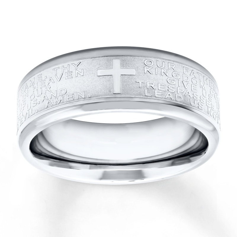 Main Image 1 of Now + Forever Men's Wedding Band Cross & Lord's Prayer Stainless Steel 8mm