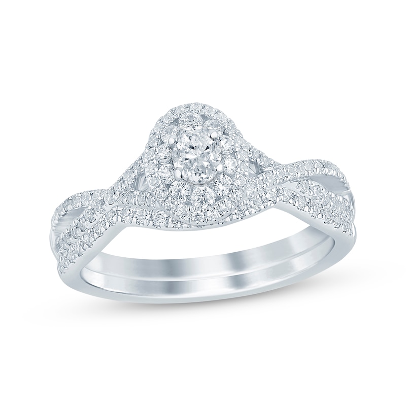 Main Image 1 of Oval-Cut Diamond Double Halo Bridal Set 1/2 ct tw 14K White Gold