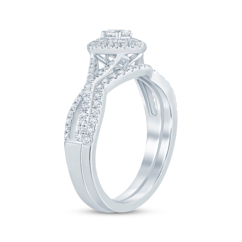 Main Image 2 of Oval-Cut Diamond Double Halo Bridal Set 1/2 ct tw 14K White Gold