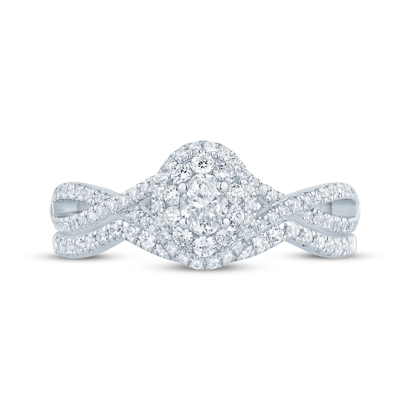 Main Image 3 of Oval-Cut Diamond Double Halo Bridal Set 1/2 ct tw 14K White Gold