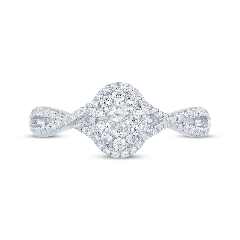 Main Image 6 of Now + Forever Oval-Cut Diamond Double-Halo Engagement Ring 1/2 ct tw 14K White Gold