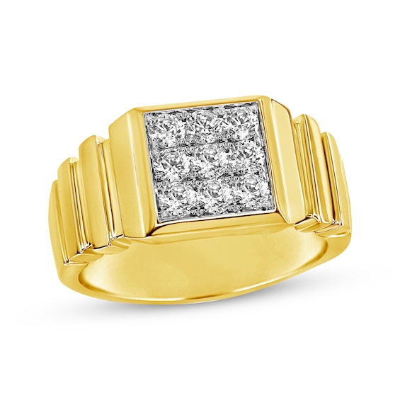 Kay Men's Multi-Diamond Center Textured Wedding Band 3/4 ct tw Round-cut 10K Yellow Gold