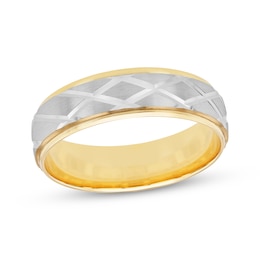 Now + Forever Men's Diamond-Cut Geometric Wedding Band 10K Two-Tone Gold 6mm