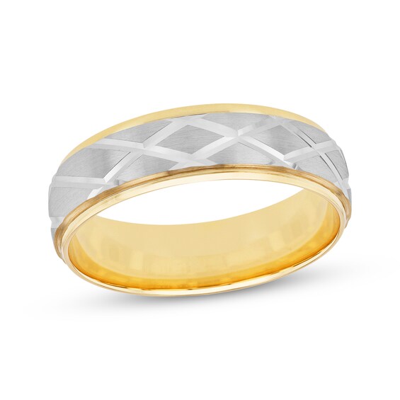 Now + Forever Men's Diamond-Cut Geometric Wedding Band 10K Two-Tone Gold 6mm