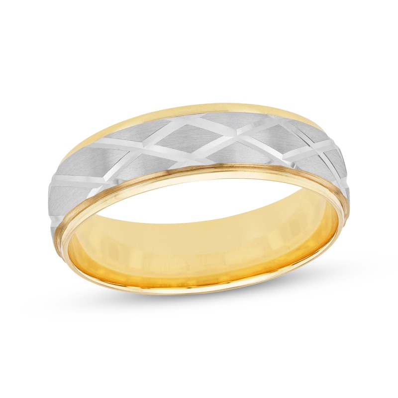 Main Image 1 of Now + Forever Men's Diamond-Cut Geometric Wedding Band 10K Two-Tone Gold