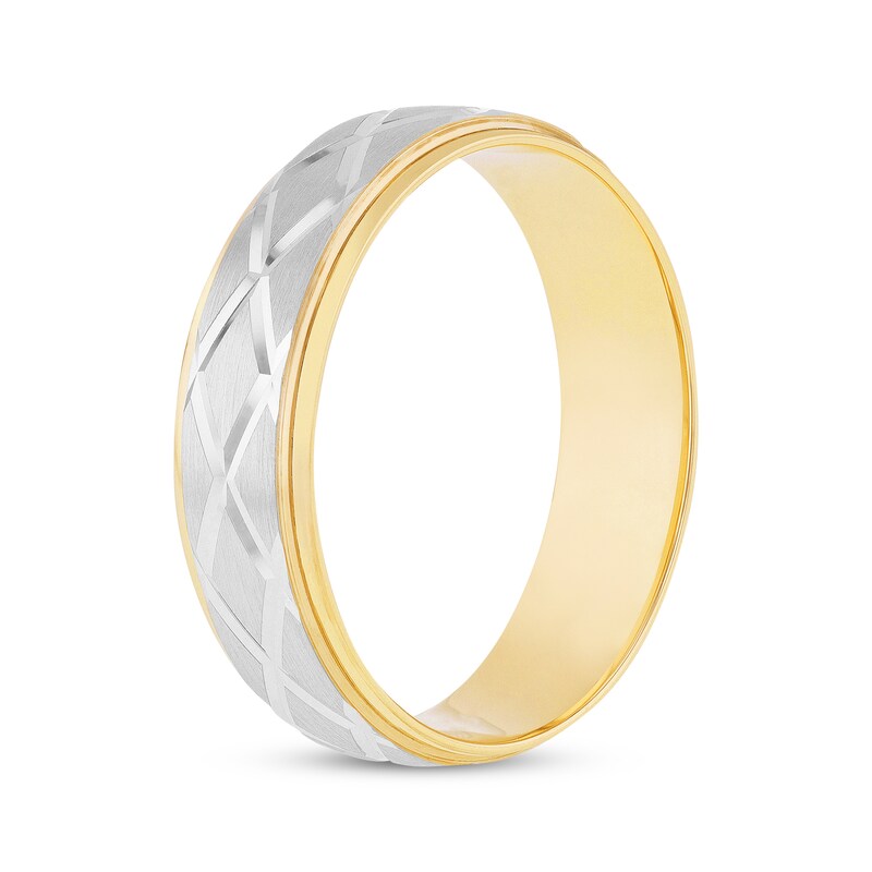 Main Image 2 of Now + Forever Men's Diamond-Cut Geometric Wedding Band 10K Two-Tone Gold