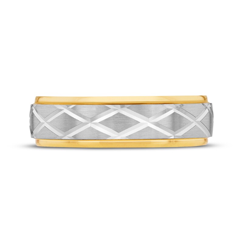 Main Image 3 of Now + Forever Men's Diamond-Cut Geometric Wedding Band 10K Two-Tone Gold