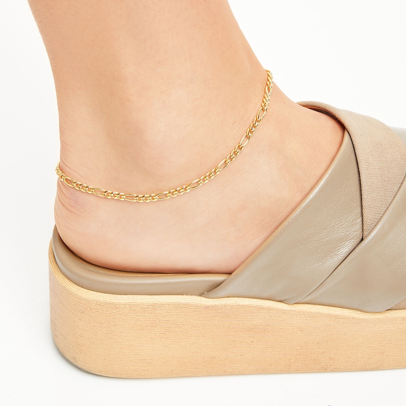 Main Image 2 of Figaro Chain Anklet 3.55mm Hollow 14K Yellow Gold 11”