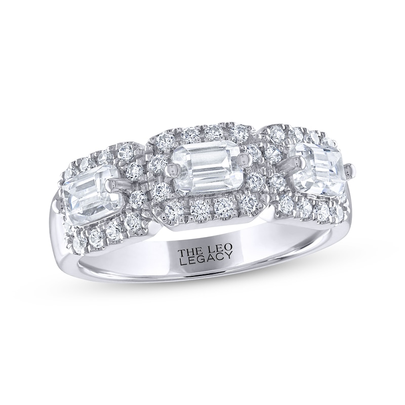 THE LEO Legacy Lab-Created Diamond Emerald-Cut Three-Stone Anniversary Band 1-1/3 ct tw 14K White Gold