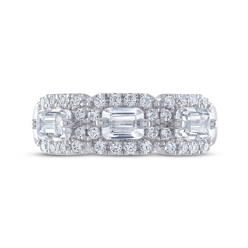 THE LEO Legacy Lab-Created Diamond Emerald-Cut Three-Stone Anniversary Band 1-1/3 ct tw 14K White Gold