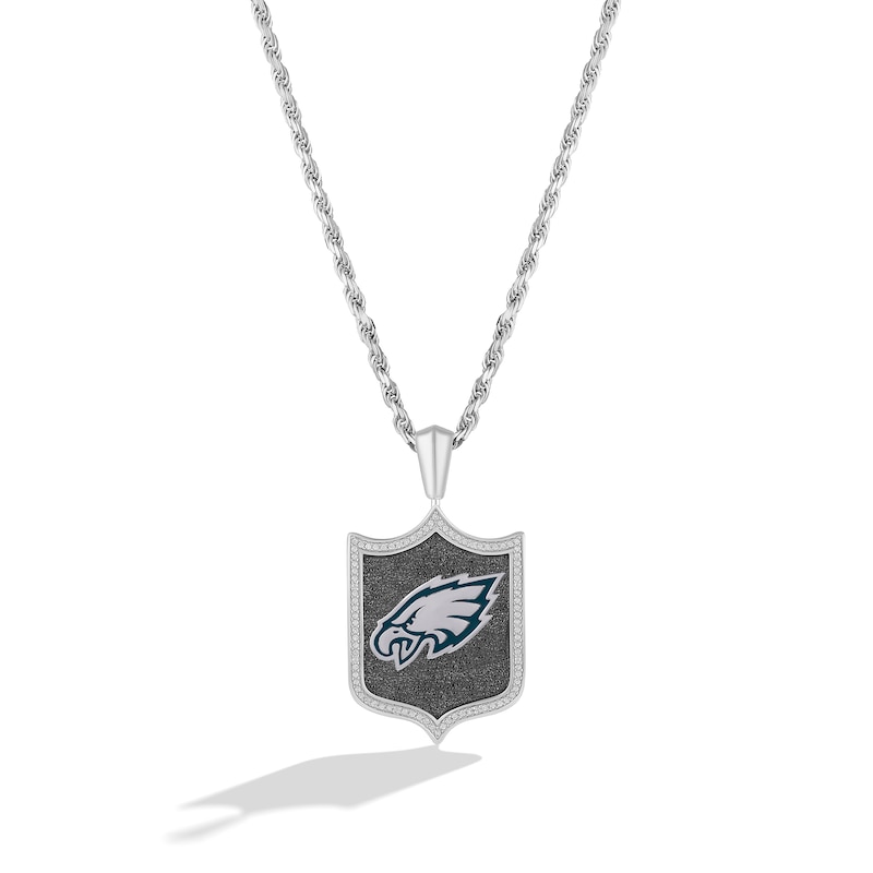 True Fans Philadelphia Eagles 1/5 CT. T.W. Diamond and Enamel Reversible Shield Necklace in Sterling Silver