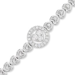 Round-Cut Diamond Heart Link Bracelet 1/2 ct tw Sterling Silver 7.25”